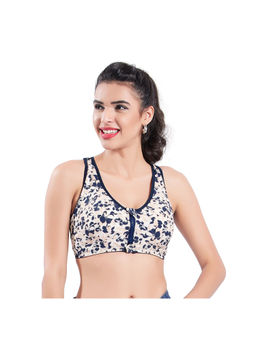 Bralux - White Full Coverage Front Zip High Support Removable Pads Sports Bra