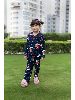 PUDDLE FASHION - Kids Printed Pure Cotton Navy Blue Shirt with Pyjama