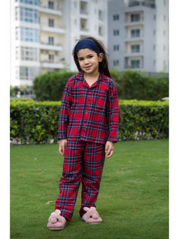 PUDDLE FASHION - Kids Printed Pure Cotton Red Shirt with Pyjama