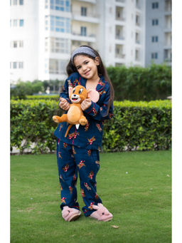 PUDDLE FASHION - Kids Printed Pure Cotton Navy Blue Shirt with Pyjama
