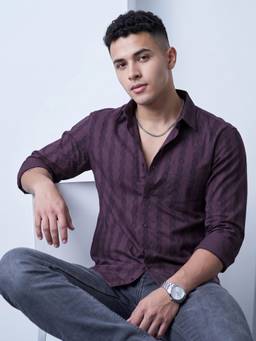 Charagh Din - Cotton Ditto Fit Mauve Stripes Casual Shirt