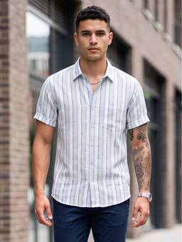 Charagh Din - Linen Ditto Fit Black Stripes Casual Shirt