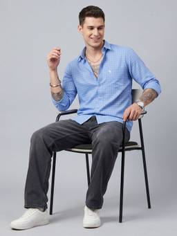 Charagh Din - Blended Slim Fit Blue Checks Casual Shirt