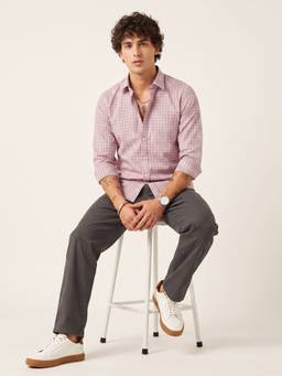 Charagh Din - Blended Slim Fit Pink Checks Casual Shirt