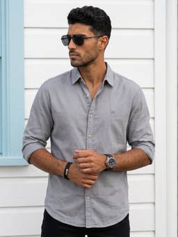 KUONS AVENUE - Men's Ash Grey Tencel Linen Regular Fit Casual Shirt
