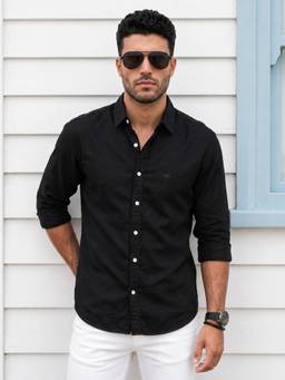 KUONS AVENUE - Men's Raven Black Tencel Linen Regular Fit Casual Shirt