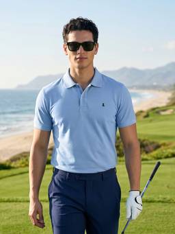 Louis Stitch - Blue Signature Mens Regular Fit Solid Polo T-Shirt