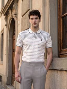 Louis Stitch - White Mens Regular Fit Striped Polo T-Shirt
