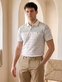 Louis Stitch - Men's White Regular Fit Striped Polo T-Shirt