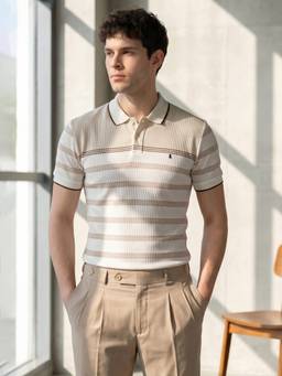 Louis Stitch - Brown Mens Regular Fit Striped Polo T-Shirt