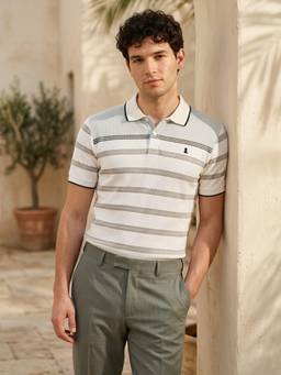Louis Stitch - Green Mens Regular Fit Striped Polo T-Shirt