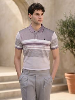 Louis Stitch - Pink Mens Regular Fit Striped Polo T-Shirt