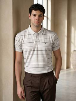 Louis Stitch - Beige Regular Fit Striped Men's Polo T-Shirt