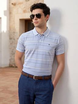 Louis Stitch - Blue Regular Fit Striped Men's Polo T-Shirt
