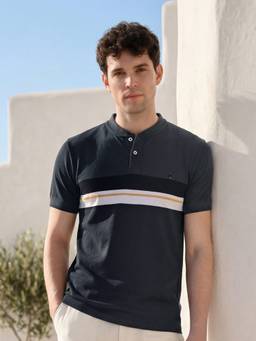 Louis Stitch - Grey Regular Fit Mandarin Collar Men's T-Shirt