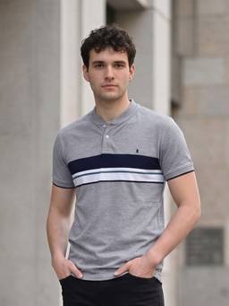 Louis Stitch - Grey Mens Regular Fit Mandarin Collar T-Shirt