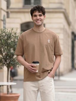 Louis Stitch - Men's Well Brewed Mocha Printed Oversized T-Shirt