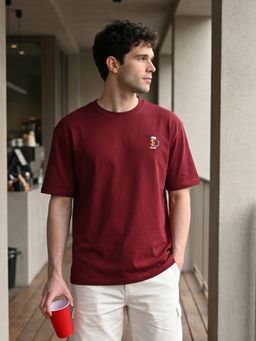 Louis Stitch - Men's Dark Crimson Printed Oversized T-Shirt