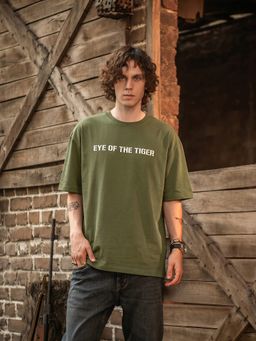 Louis Stitch - Green Military Green Rock Ballad Printed Oversized Mens T-Shirt