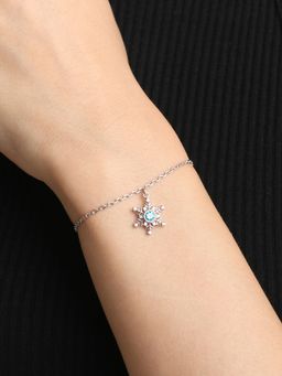 CLARA - 925 Silver Adjustable Rhodium Plated Snowflake Swiss Zirconia Bracelet For Women And Girls