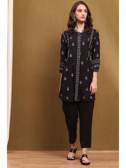 Biba - Womens Black Rayon Straight Kurti
