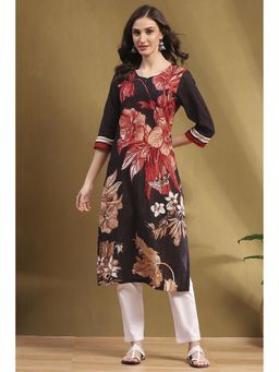 Biba - Womens Floral Multi-colour Cotton Straight Kurta