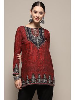 Biba - Womens Maroon and Black Printed Regular Straight Fit Kurti