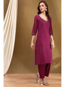 Biba - Womens Mulberry Purple Viscose Straight Kurta with Inner
