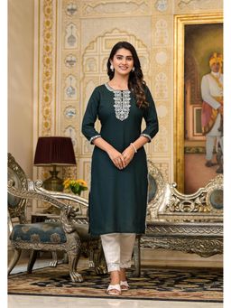 Juniper - Green Thread Embroidered Rayon Kurta