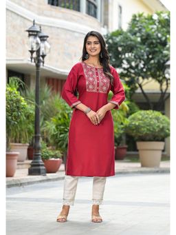 Juniper - Pink Rayon Kurti with Mirror Work and Sequins