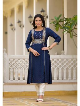 Juniper - Navy Blue Rayon Kurta with Sequins and Doris