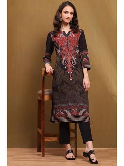 Biba - Womens Black Rayon Straight Kurta