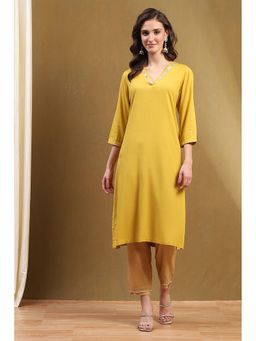 Biba - Womens Yellow Rayon Straight Kurta