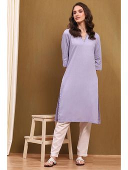 Biba - Womens Lavender Cotton Blend Straight Kurta