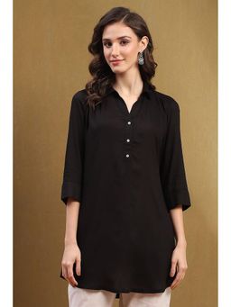 Biba - Womens Black Rayon Straight Kurti