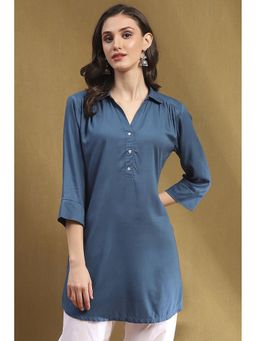 Biba - Womens Teal Rayon Straight Kurti