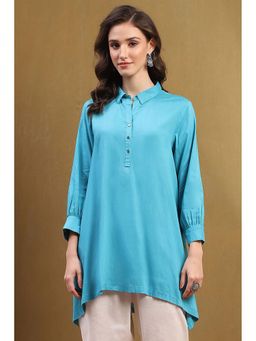 Biba - Womens Turquoise Rayon Straight Kurti