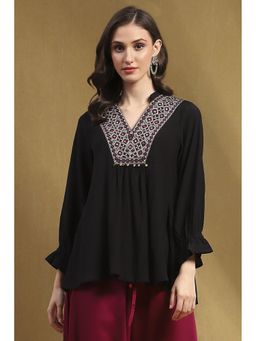 Biba - Womens Black Polyester Straight Kurti