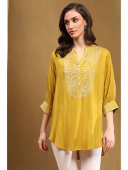 Biba - Womens Mustard Liva Thread Work Straight Kurti