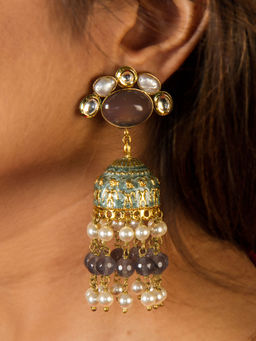 Joules By Radhika - Grey Pearl Jhumki Earrings