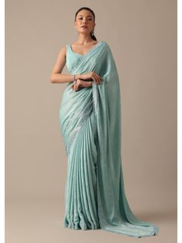 KALKI FASHION - Blue Saree In Velvet Silk with Swarovski Work with Unstitched Blouse