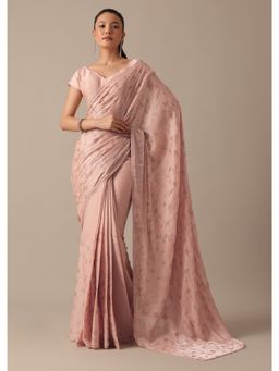KALKI FASHION - Peach Chiffon Saree Embellishments with Unstitched Blouse