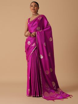 KALKI FASHION - Magenta Pink Art Silk Banarasi Saree with Unstitched Blouse