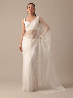 KALKI FASHION - White Organza Saree with Unstitched Blouse
