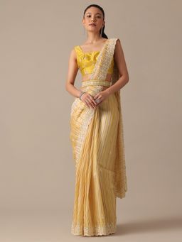 KALKI FASHION - Mustard Yellow Saree with Belt with Unstitched Blouse