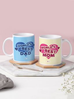 Indigifts - World's Best Mom & Dad Quotes Printed Ceramic Coffee Mug 330ml Set of 2