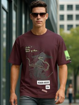 Bewakoof - Heavy Duty 1.0 Men's Chocolate Brown Graphic Printed Oversized T-shirt