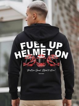 Bewakoof - Men's Jet Black Race Ready Graphic Printed Hoodies