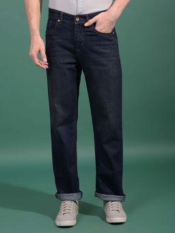 CRIMSOUNE CLUB - Blue Solid Straight Fit Jeans