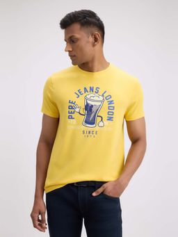 Pepe Jeans - Yellow Printed Slim Fit T-Shirt